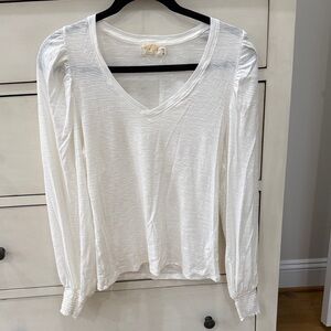 Nation LTD White Long Sleeve V-Neck Top puff sleeve